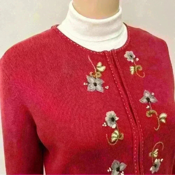 Vintage grandma  red knit long sleeves sweater cardigan. Size small - Picture 2 of 7